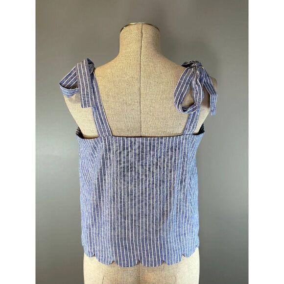 Ella Moss Esther Scalloped Tie Strap Top in Blue/White Size M - Picture 4 of 6